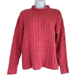 Vintage LL Bean Womens Fisherman Cable Knit Cotton Sweater Size Medium 90s